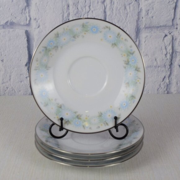 Noritake Blue Charm Flowers Platinum Saucers 4-Set - Picture 1 of 8
